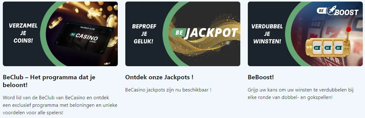Sectie met promoties en beloningen voor casino spelers